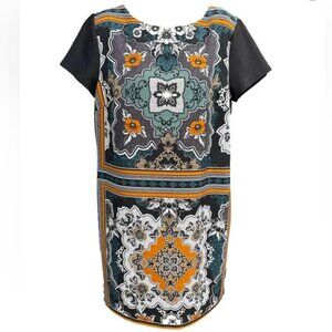 Banana Republic Black and Orange Patterned Midi Dress